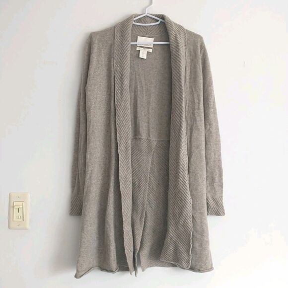 Cynthia Rowley Open Front Cardigan Womens S Gray 100% 2-Ply Cashmere Long Line - Picture 1 of 9